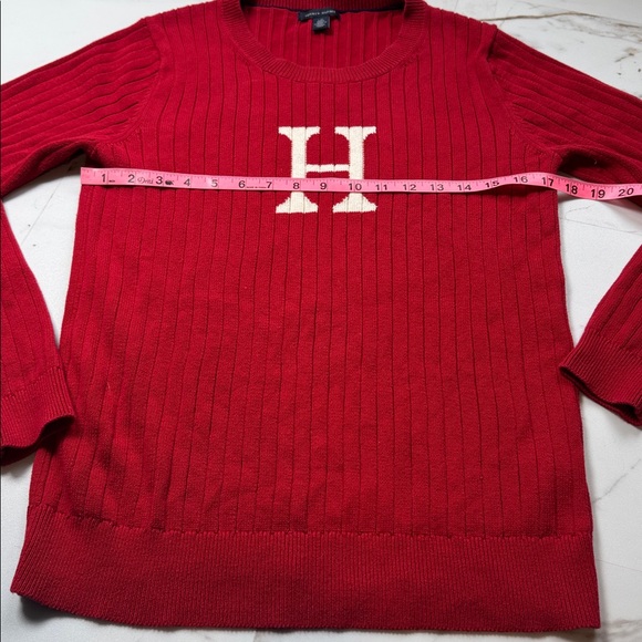 Tommy Hilfiger Vintage Y2K Womens L Sweater Ribbed H Logo Red Crew 90s Spellout - Picture 5 of 10
